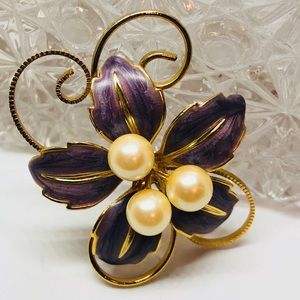 Vintage Purple Flower Swirl Brooch Pin